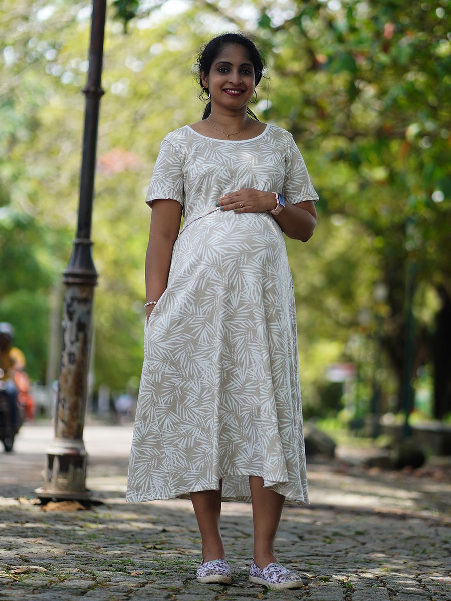 Maternity Short Zipless Dress-  Gilda cream