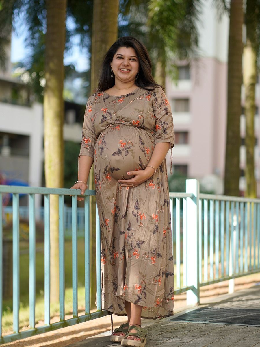 Maternity Maxi Dress Jez Beige ZIVAMOMS Maternity Maxi Dress Jez Beige ZIVAMOMS