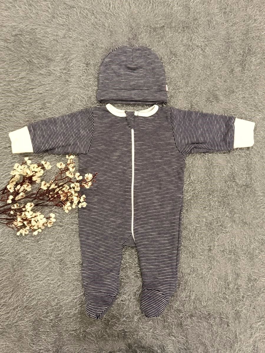 Baby Boy Sleepsuit/Cap- Ash Stripes