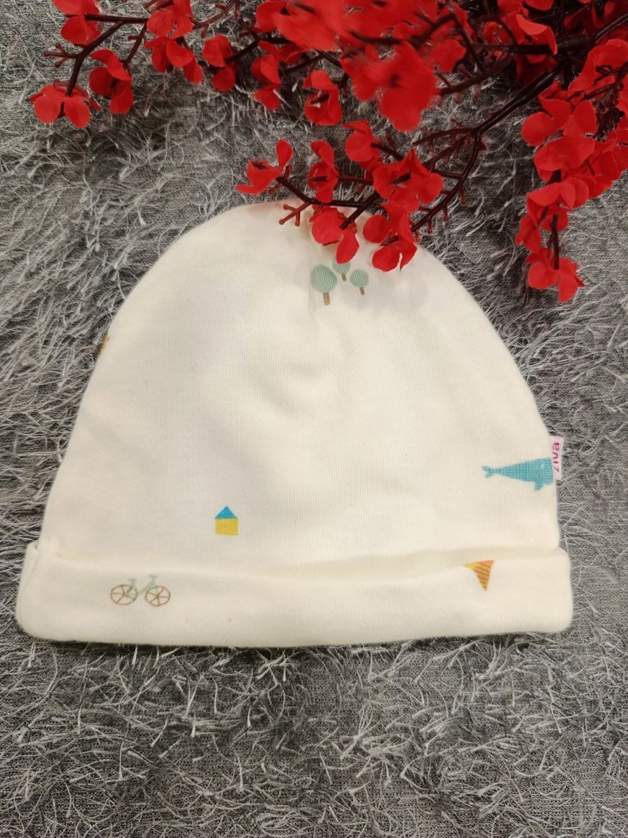 Baby Boy Sleepsuit/Cap- White Multi Print