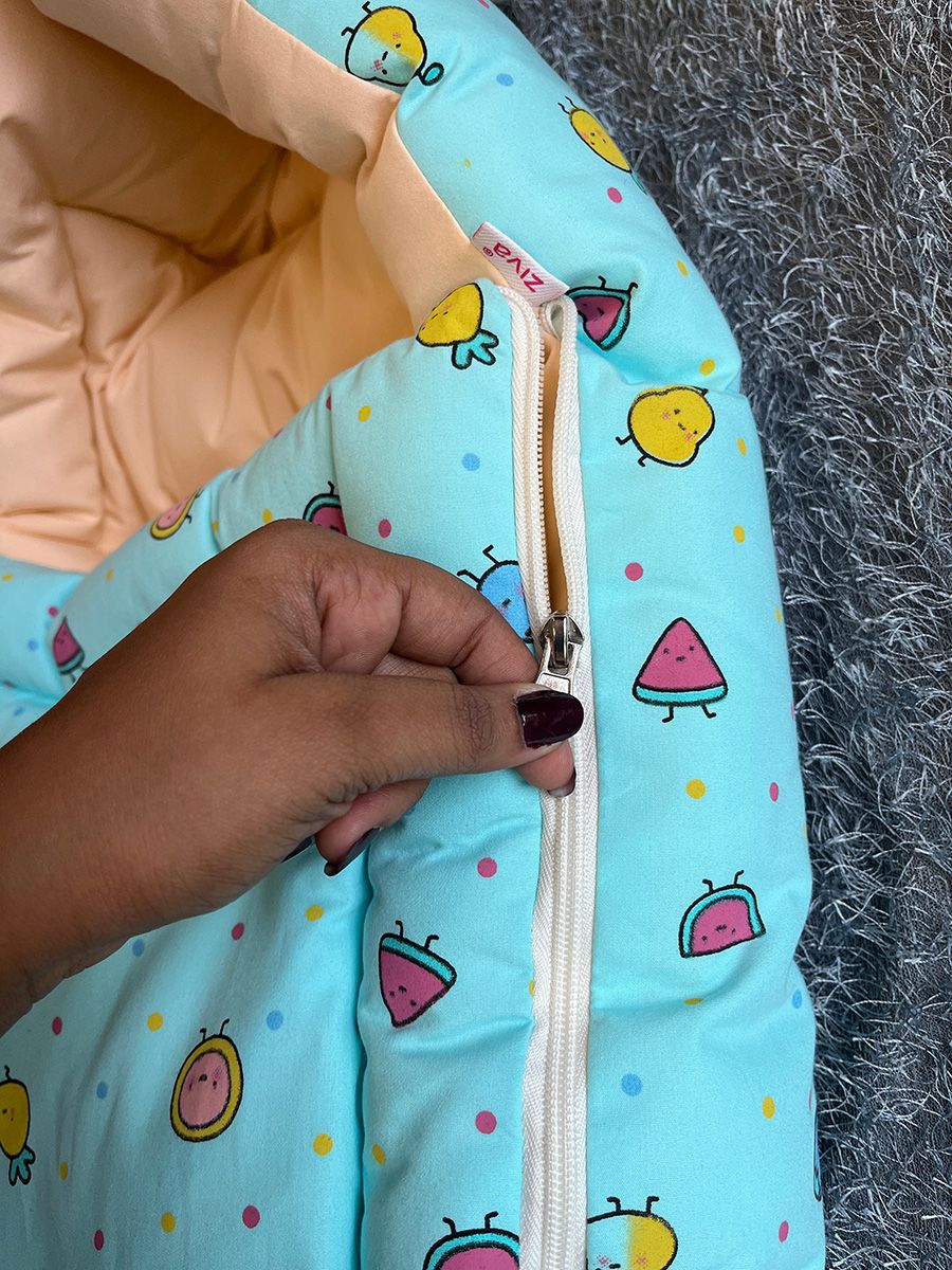 Ziva Double Shade Baby Bed Fruit Print Blue