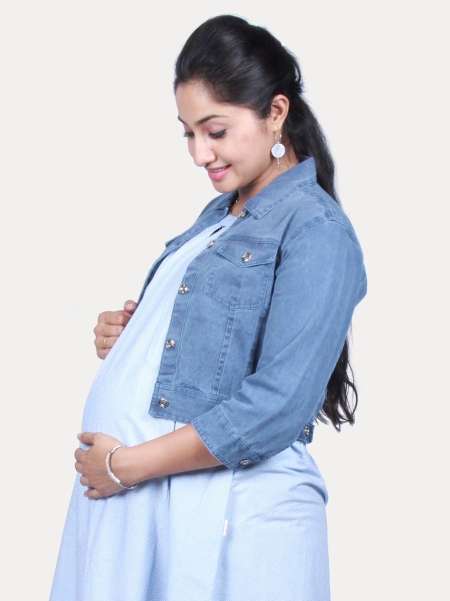 Maternity Sleeveless Dress with Jean Jacket & Free Mask