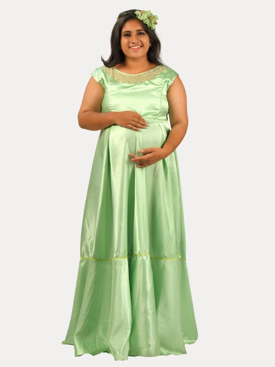 Maternity Party Wear Gowns (Baby Shower Green) ZIVAMOMS Maternity Party Wear Gowns (Baby Shower Green) ZIVAMOMS
