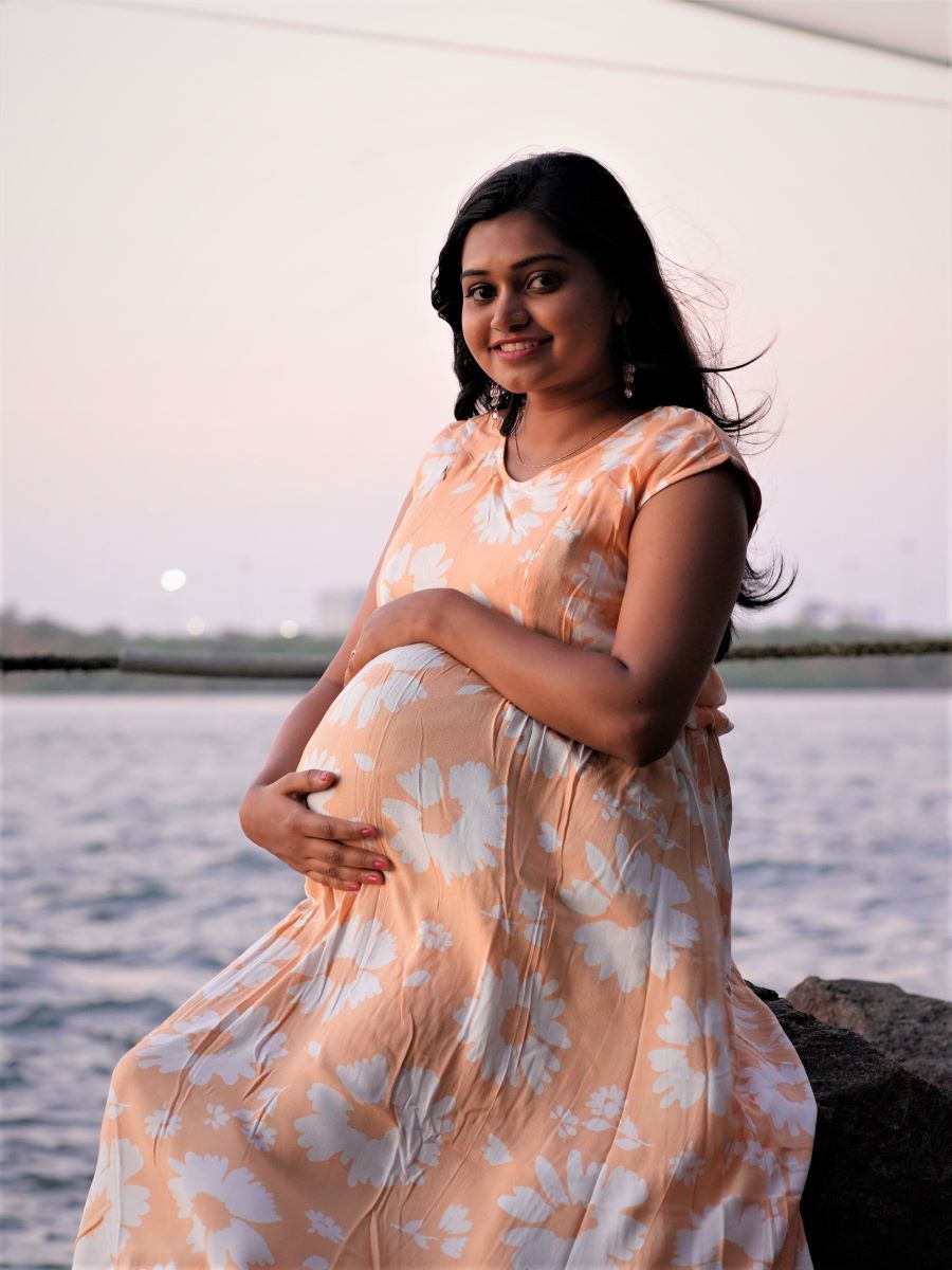 Maternity Full Gown- Floral   (Light Orange)