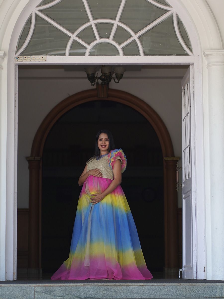Maternity Party Wear Dress- multi colour