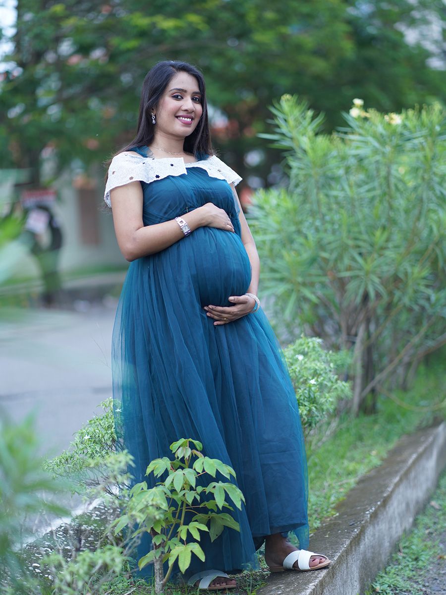 Maternity Party Wear Dress- Dark Green
