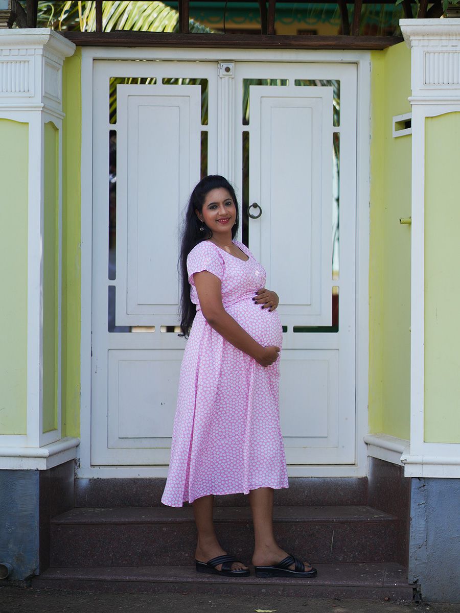 Maternity Short Night Gown-pink floral