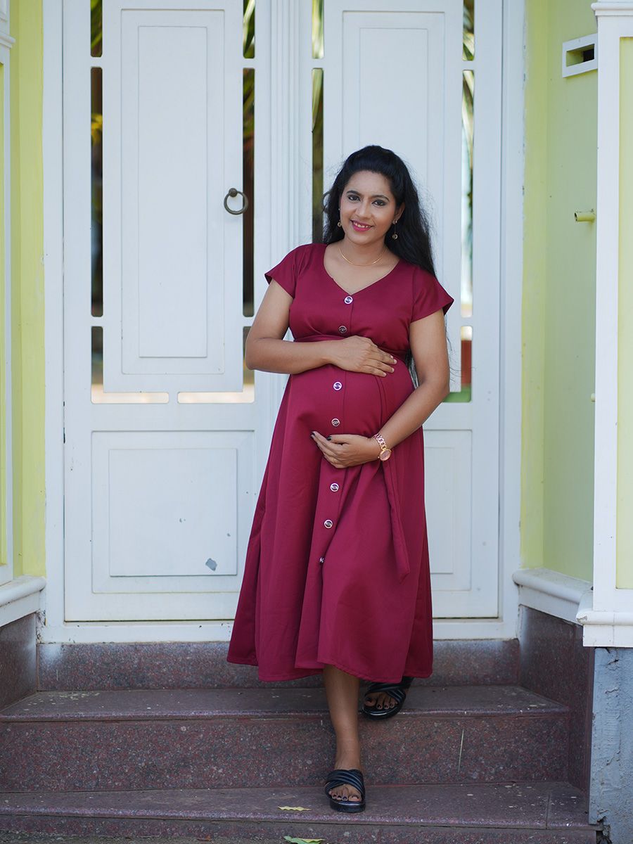 Maternity Short Dress-  (Maroon)