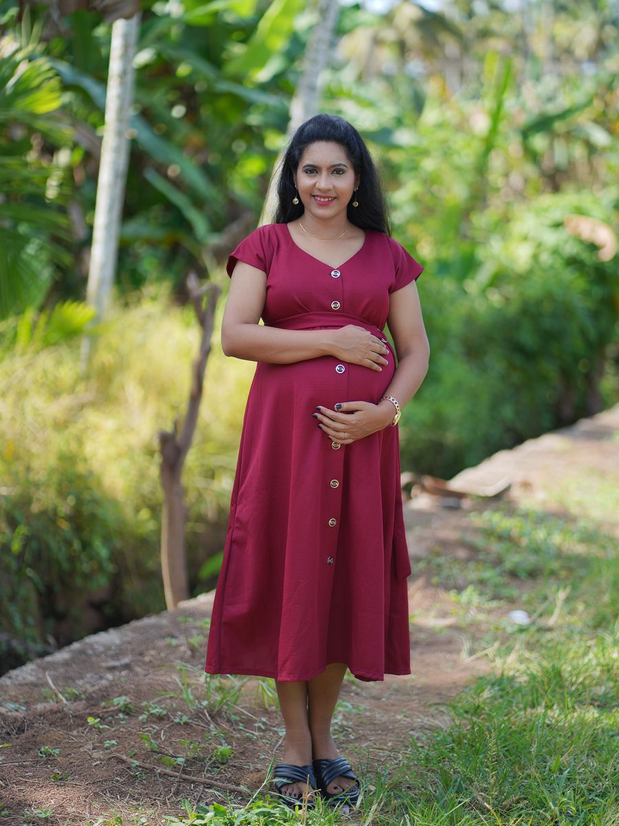 Maternity Short Dress-  (Maroon)