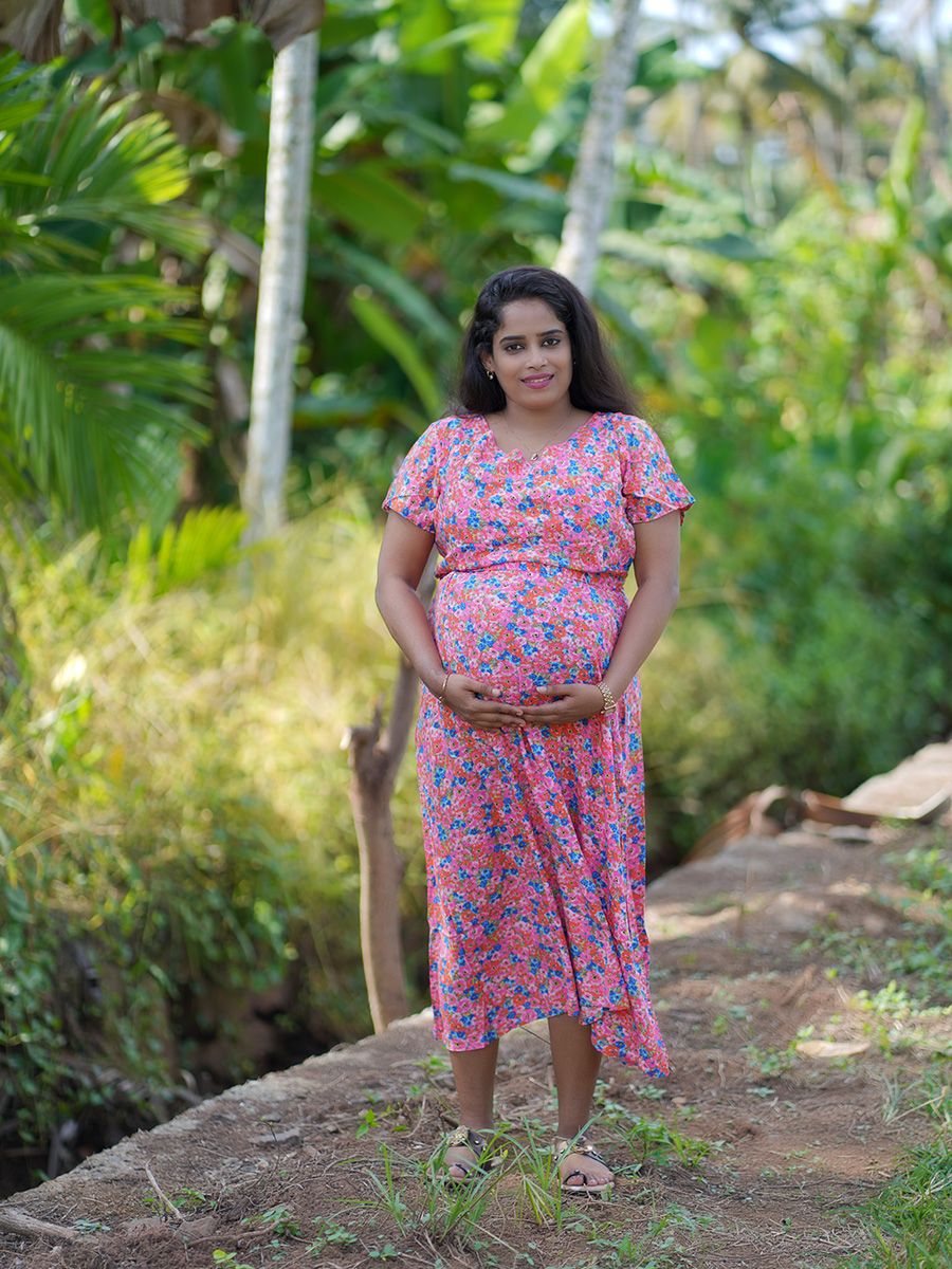 Maternity Short Night Gown-floral pink