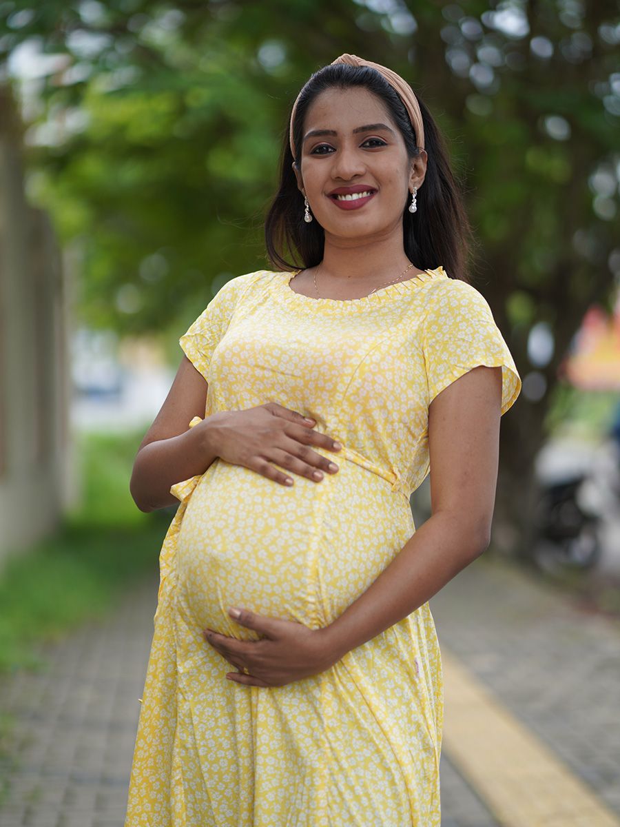 Maternity Short Night Gown- Floral   (Yellow)