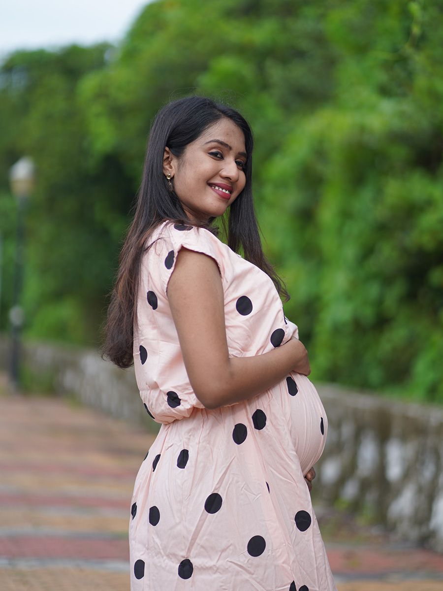 Maternity Full Gown- Polka Dot   (Peach)