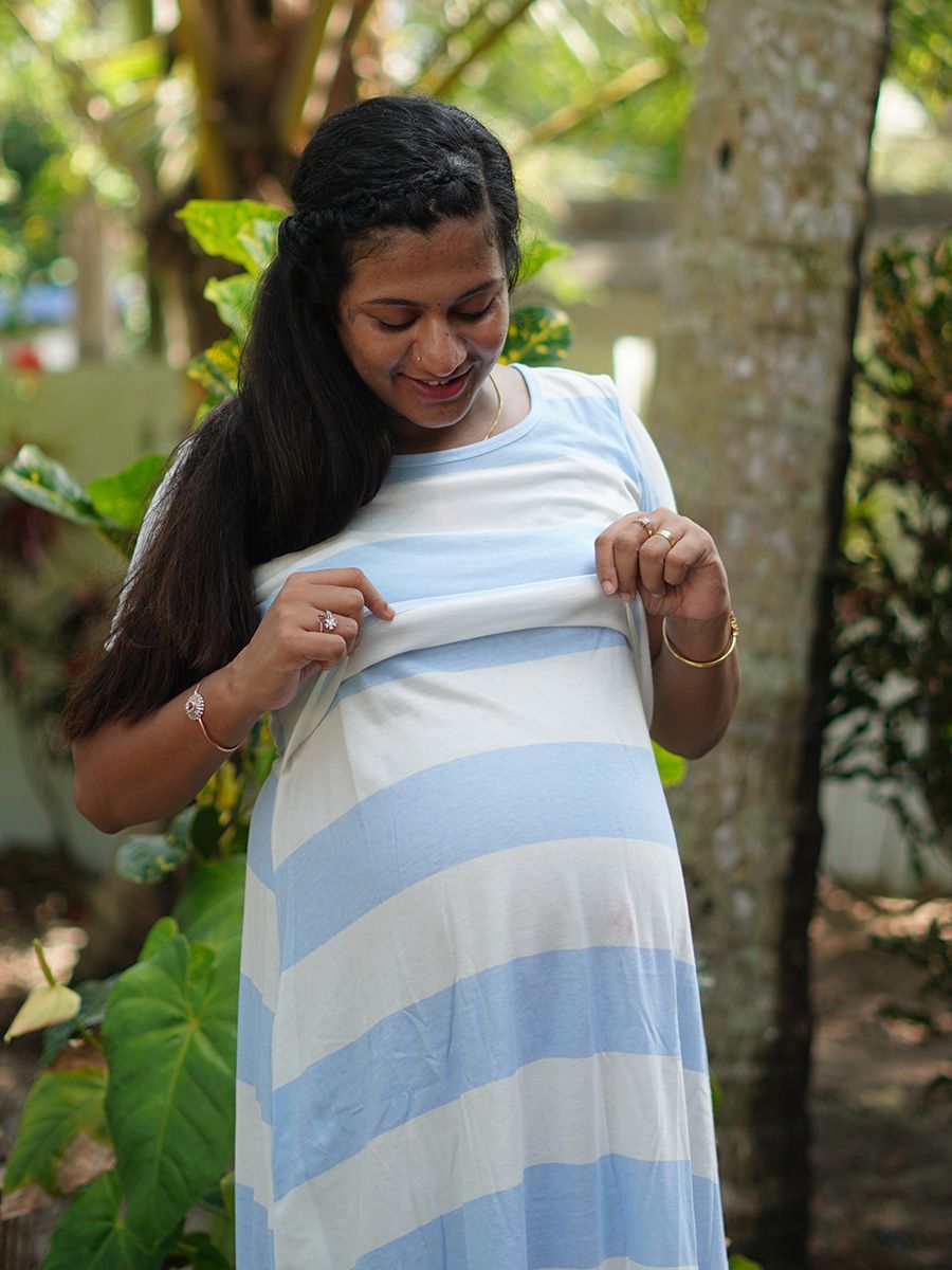 Maternity Short Zipless Dress-  Gilda  Sky Blue