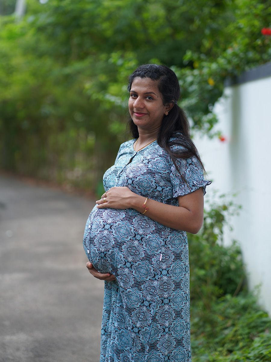 Maternity Full Night Gown- Nima Blue