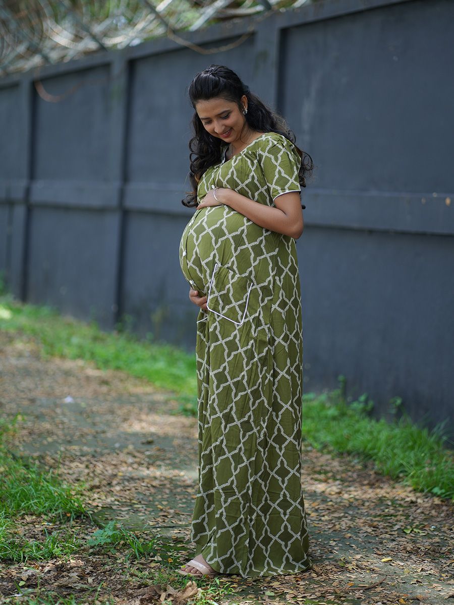 Maternity Full Night Gown-  (green)