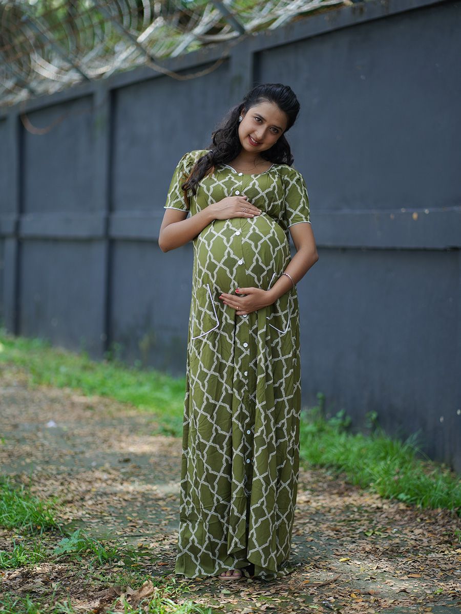 Maternity Full Night Gown-  (green)