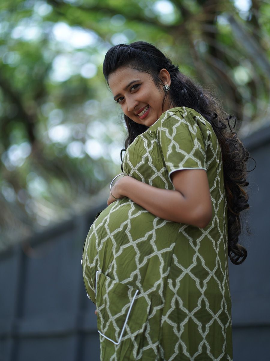 Maternity Full Night Gown-  (green)