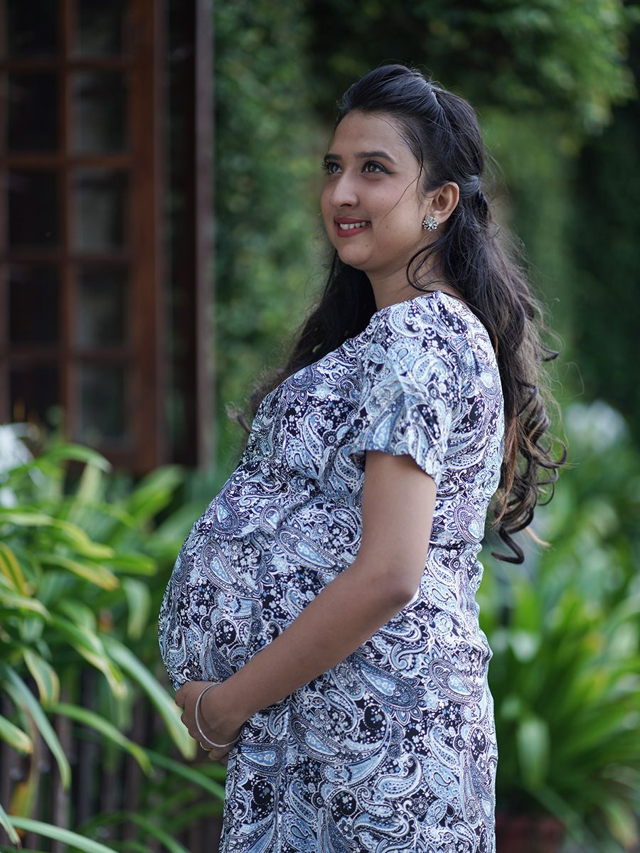 Maternity Full Night Gown-  (Blue)