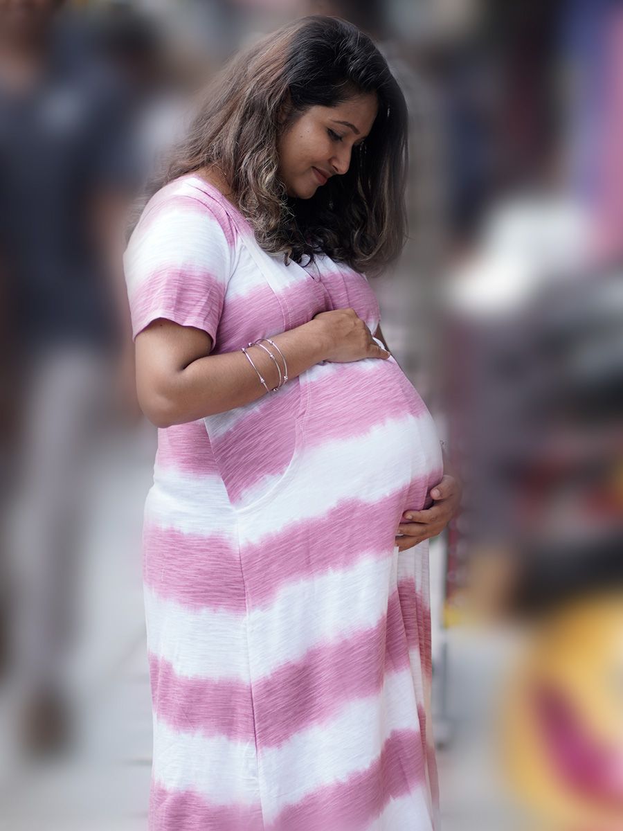 Maternity Short Zipless Dress- Miah Pink