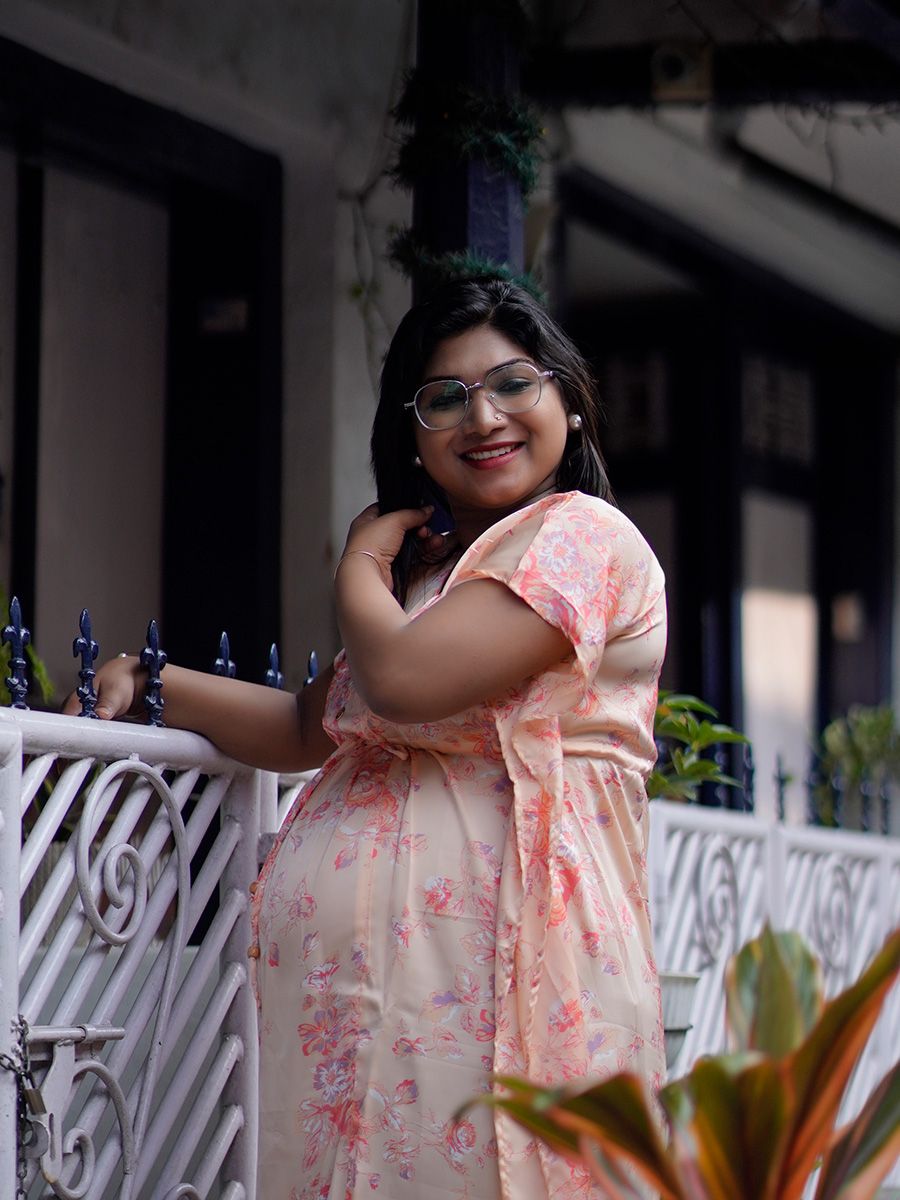 Maternity Short Dress- Beryl Peach