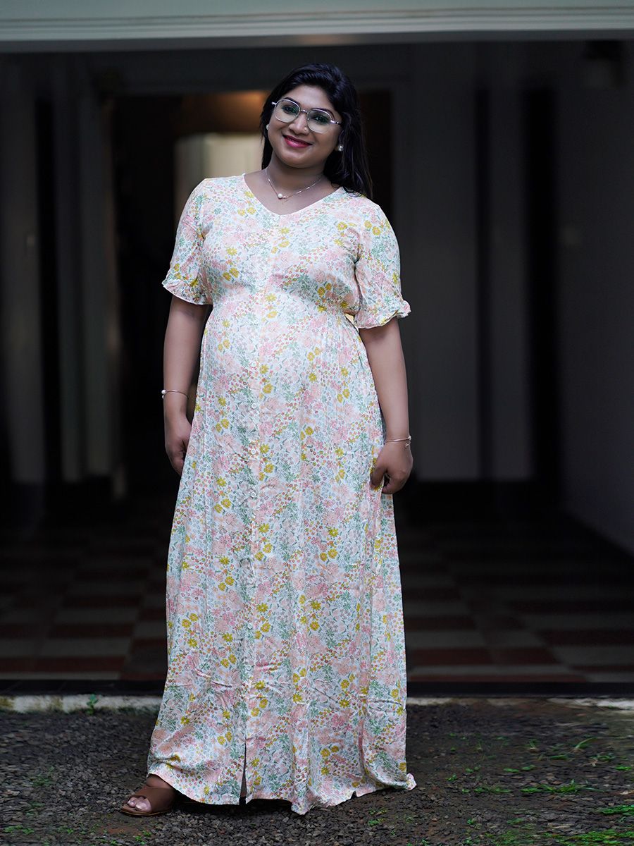 Maternity Full Night Gown- Nima offwhite