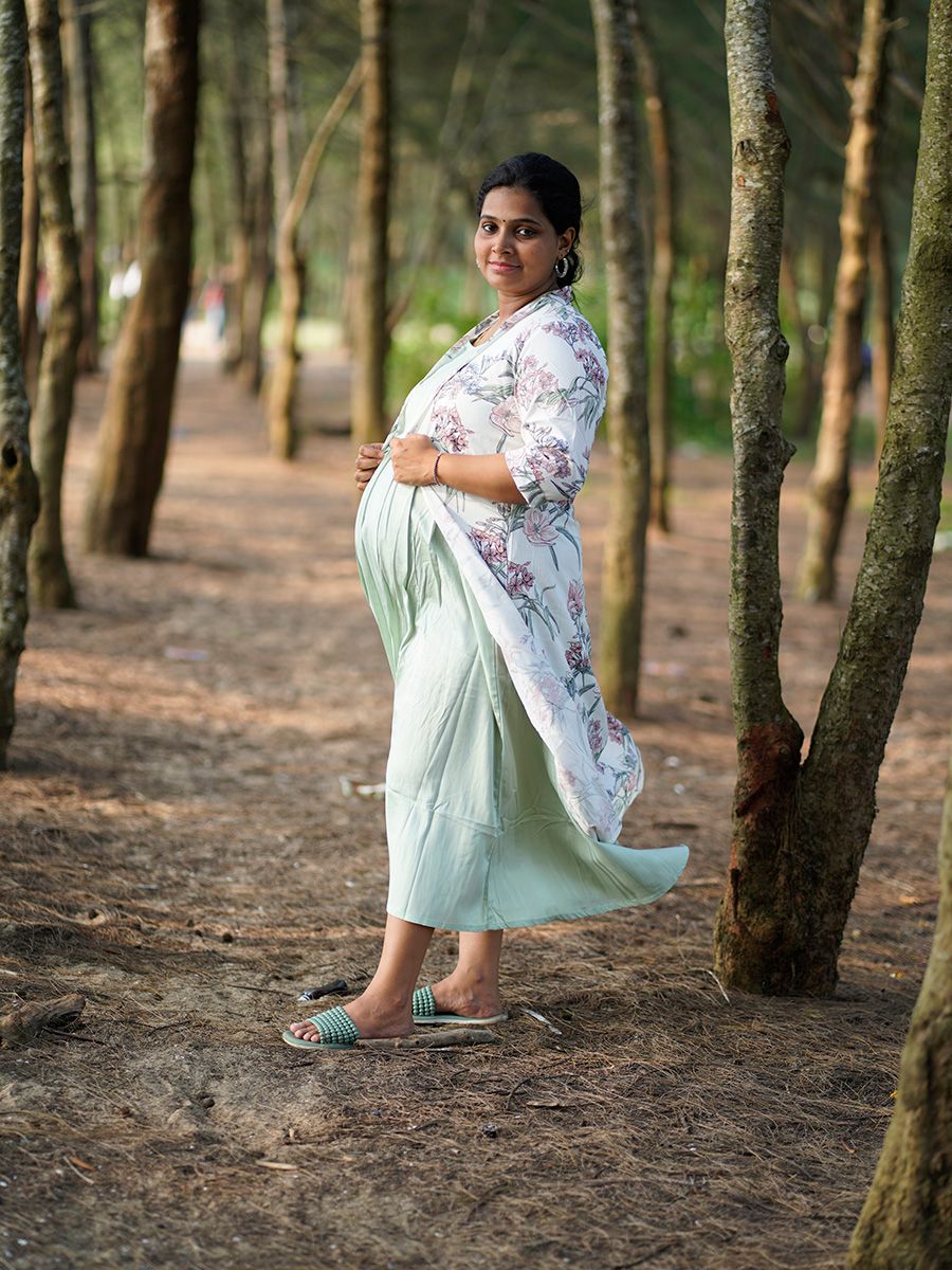 Maternity Sleeveless Dress with Jacket- Indra L Green