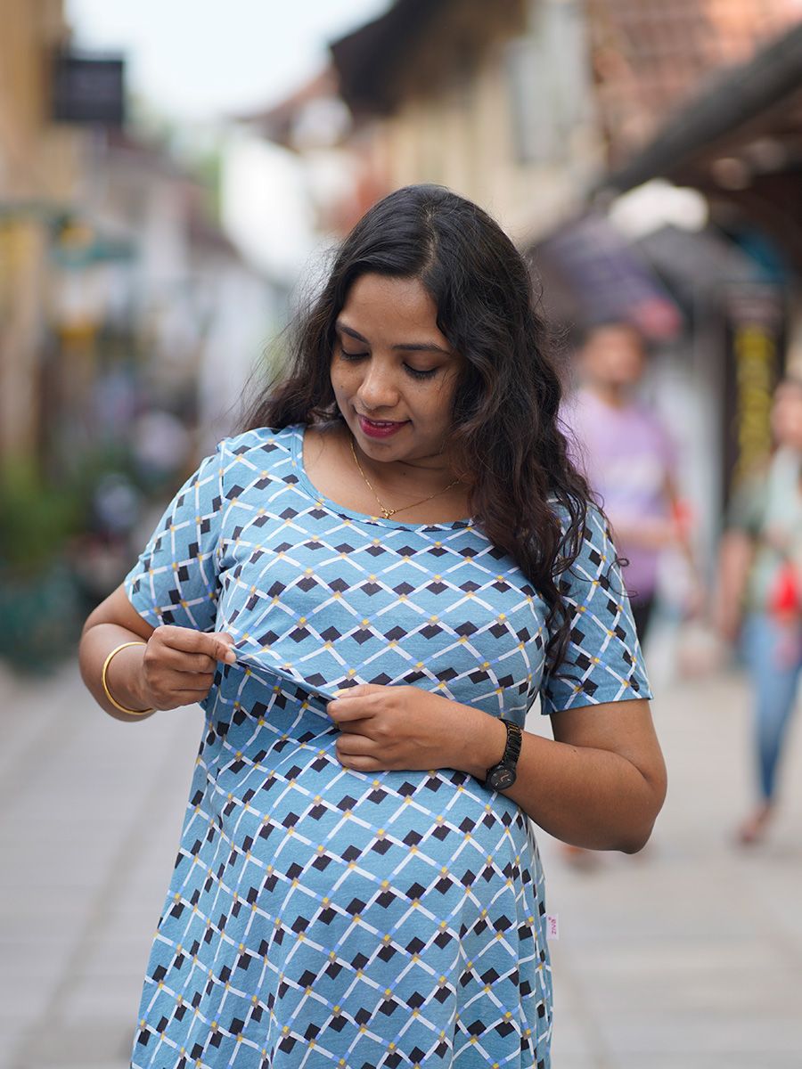 Maternity Short Zipless Dress-  Gilda Blue