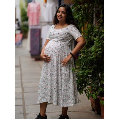 Maternity Short Zipless Dress-  Offwhite Gilda