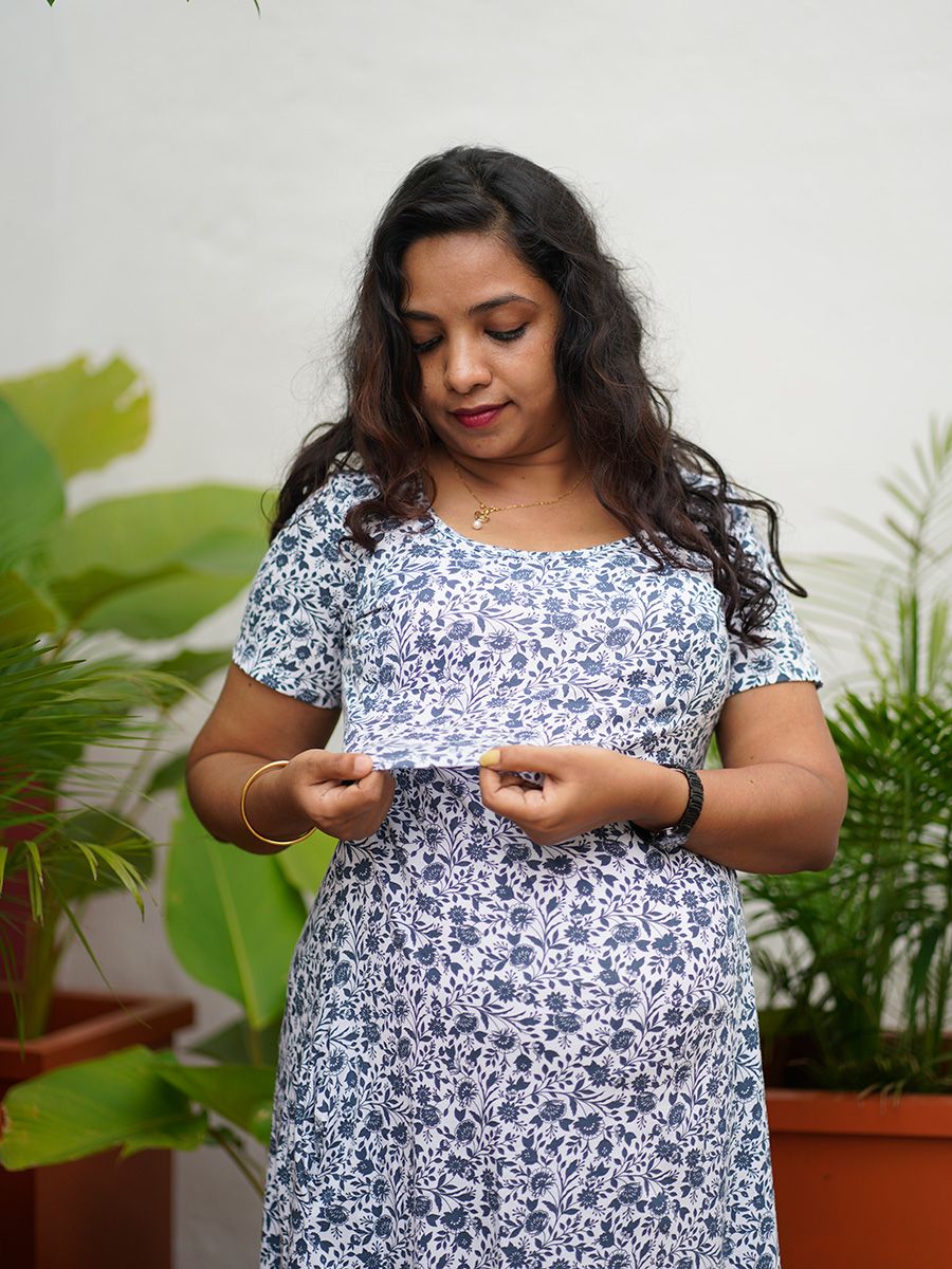 Maternity long Zipless Dress-  Gilda Navy Blue