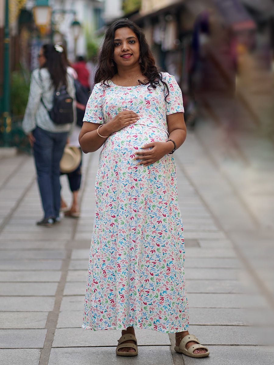 Maternity long Zipless Dress-  Gilda Offwhite