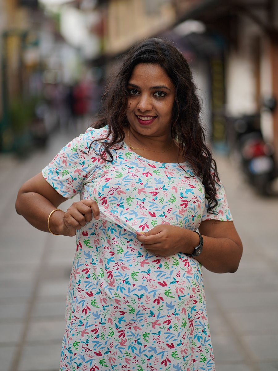 Maternity long Zipless Dress-  Gilda Offwhite