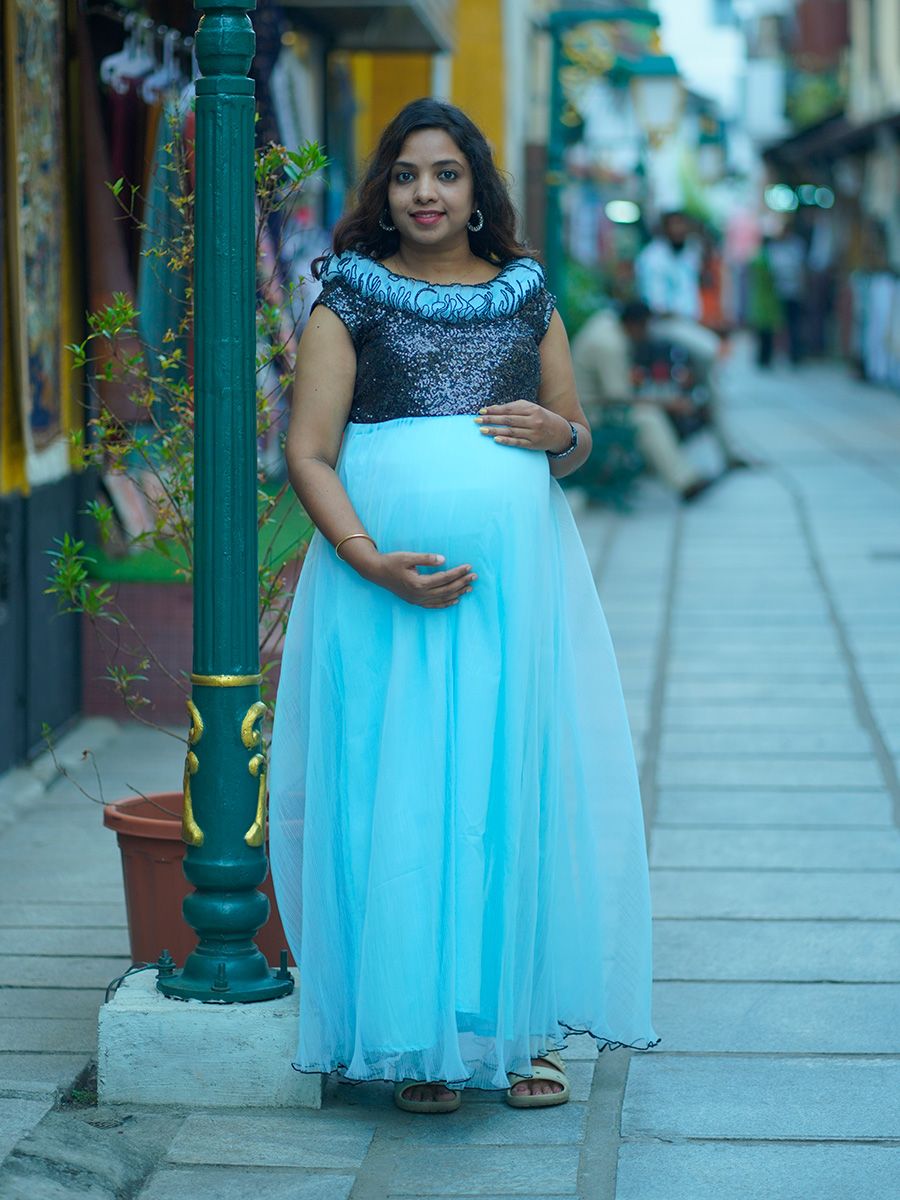 Baby Shower Dress Blue Pleated Net