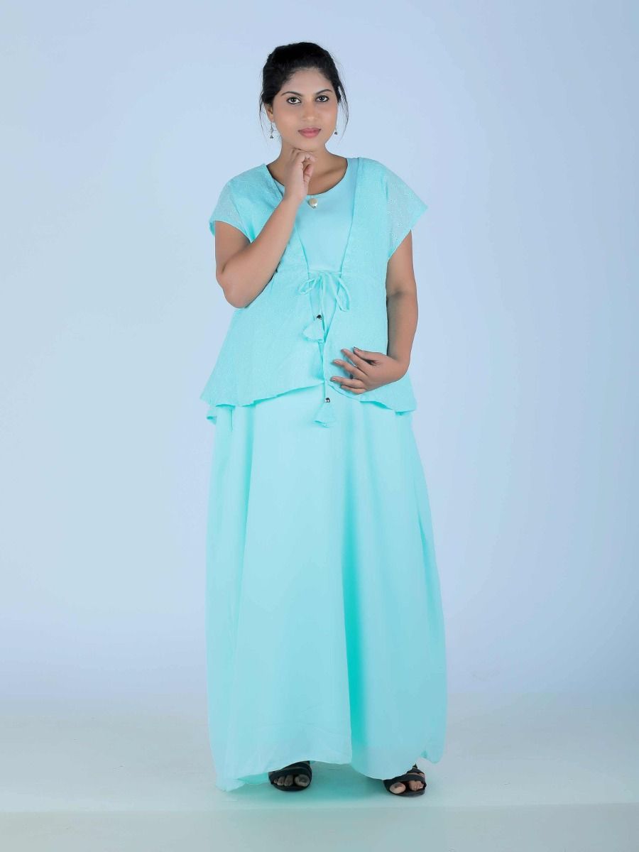 Maternity Maxi Dress with Hakoba Jacket (Linda Blue)