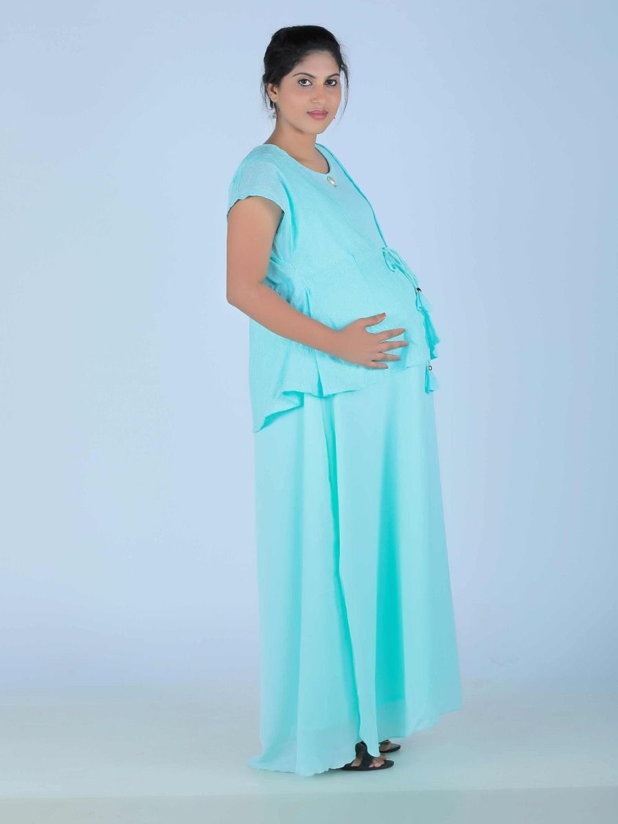 Maternity Maxi Dress with Hakoba Jacket (Linda Blue)