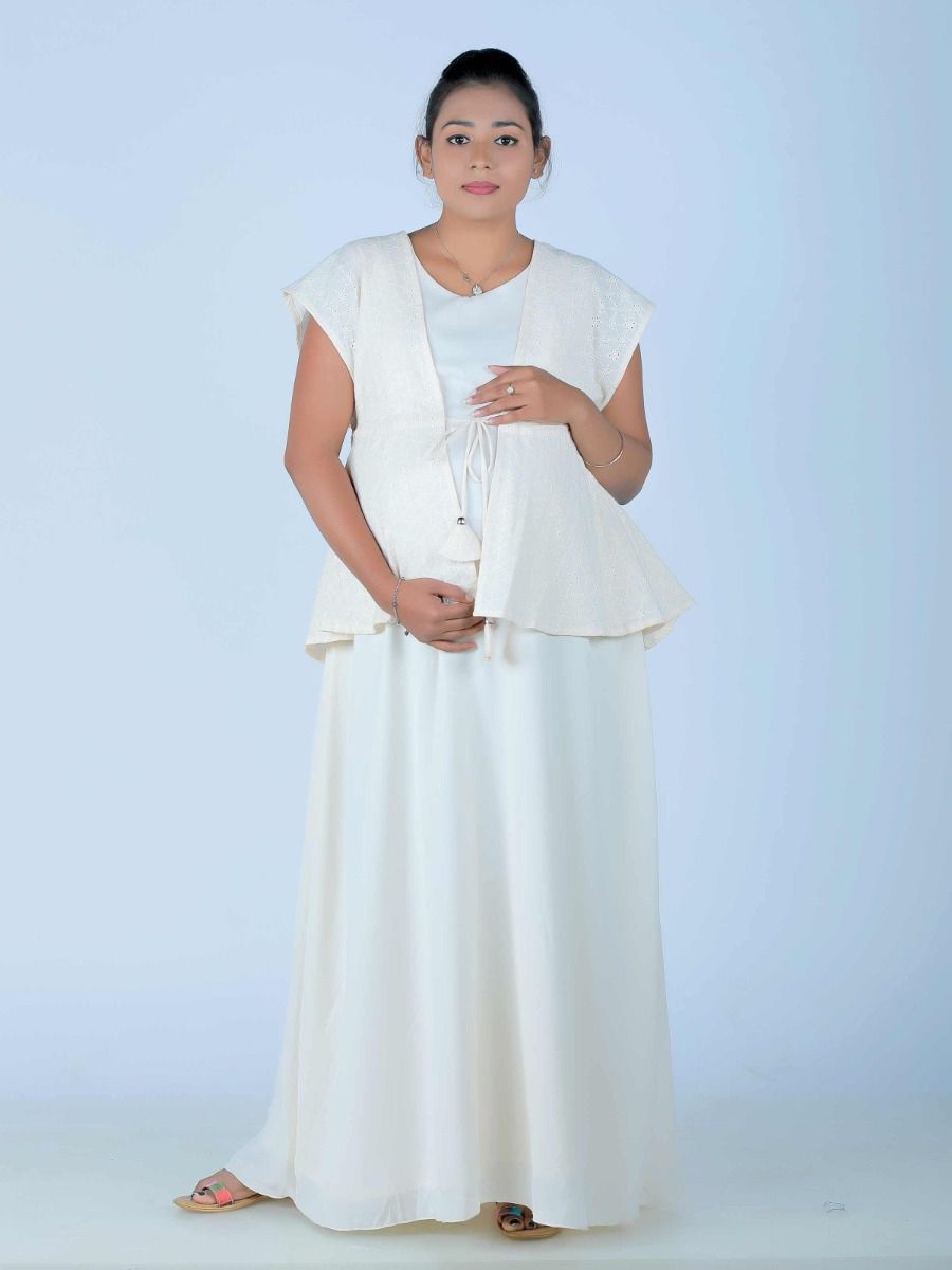 Maternity Maxi Dress with Hakoba Jacket (Linda Peach)