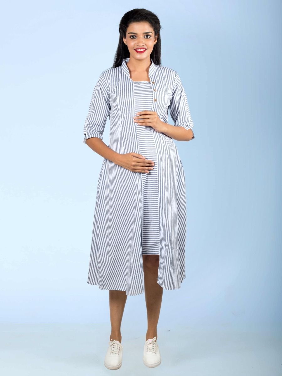 Maternity Kurta cotton Striped( Julia blue lines)