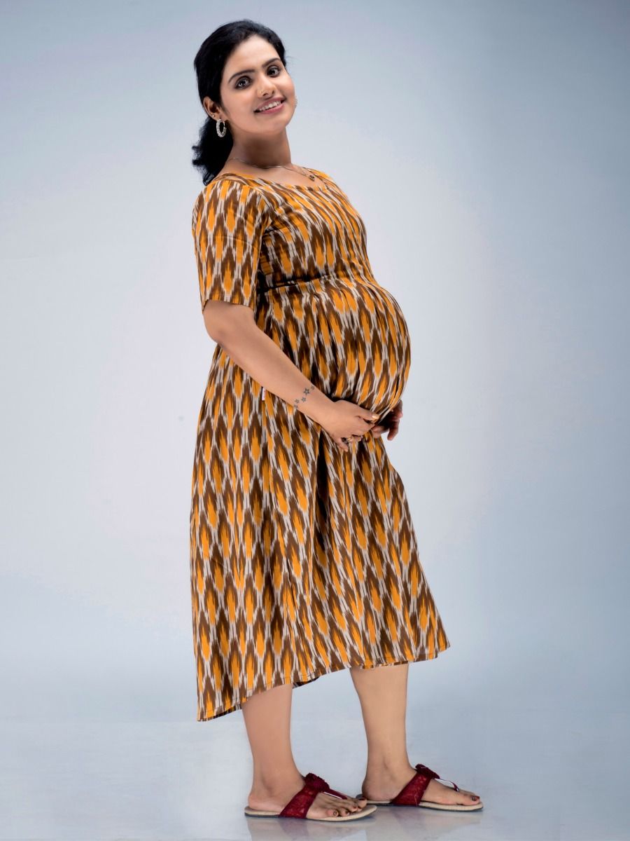 Maternity Midi Dress Ikat Yellow