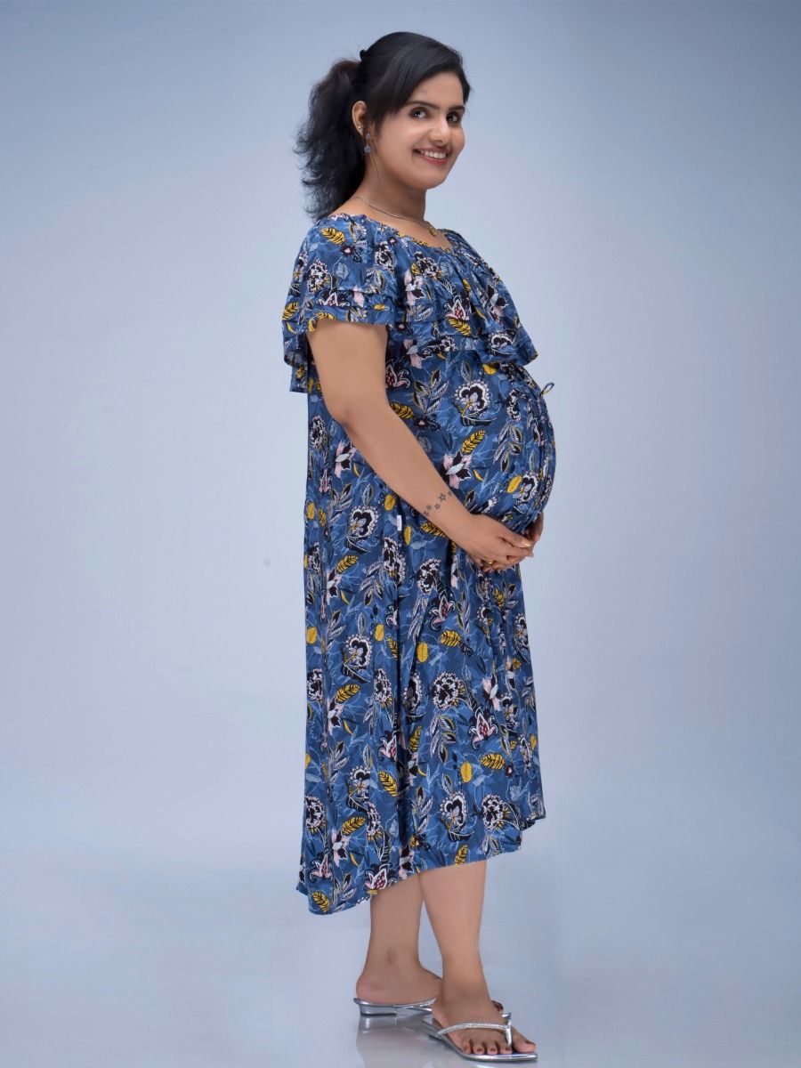 Maternity Midi Dress Hiral Blue