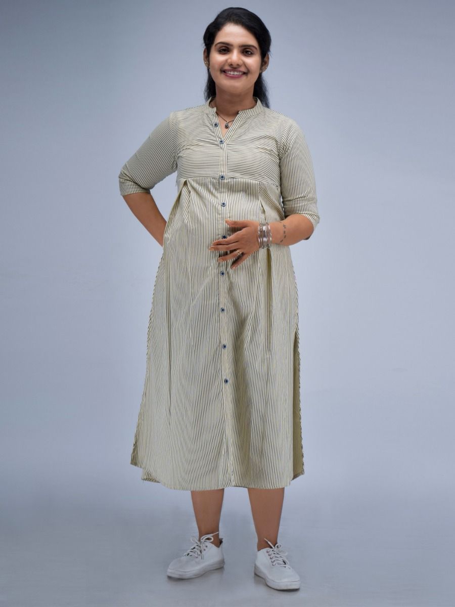 Nursing Kurta Line Printed (Elsa Yellow)