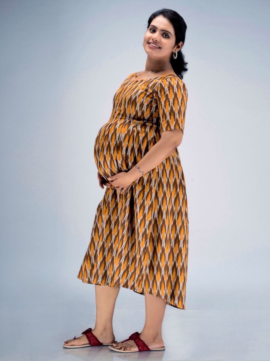 Maternity Midi Dress Ikat Yellow