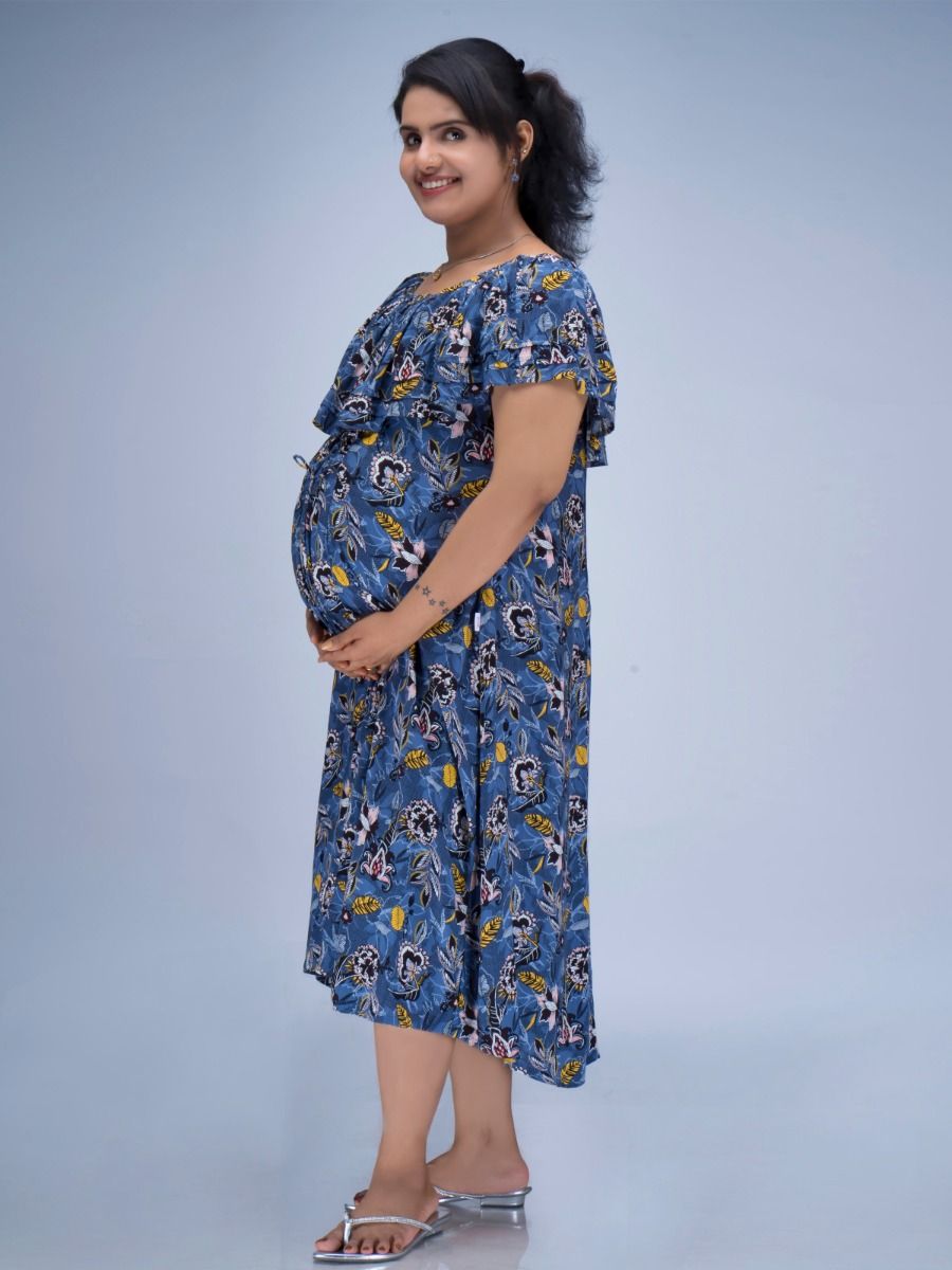Maternity Midi Dress Hiral Blue