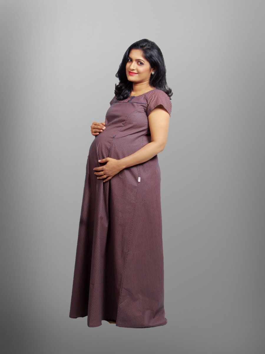 Maternity Nightie Line Printed (Belva Blue)