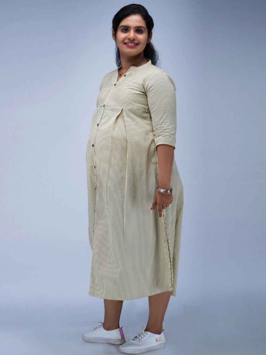 Nursing Kurta Line Printed (Elsa Yellow)