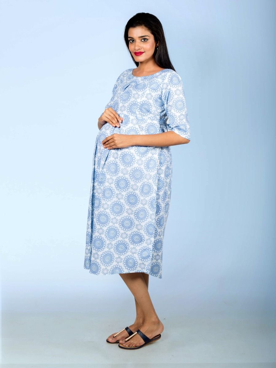 Nursing Top Block printed (Zoee blue)