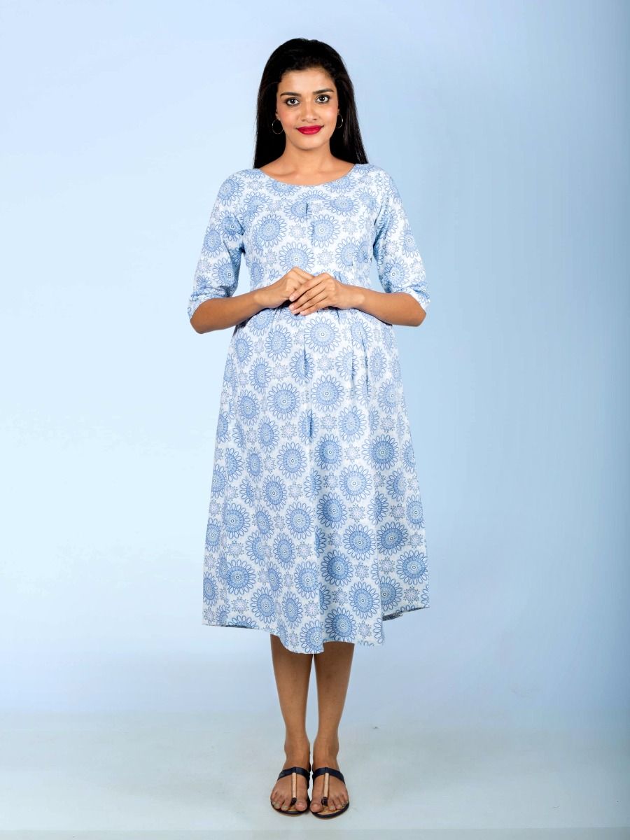 Nursing Top Block printed (Zoee blue)