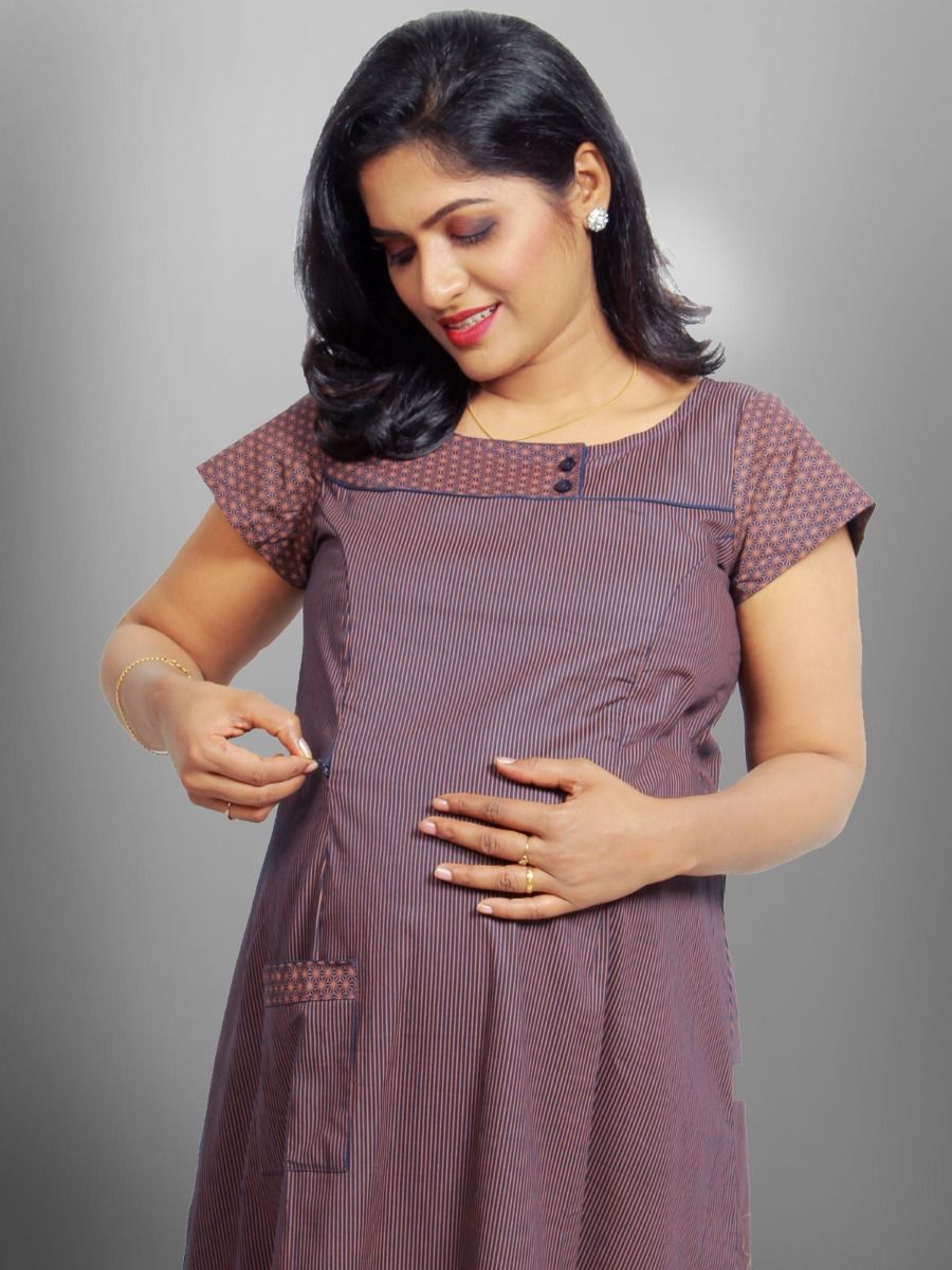 Maternity Nightie Line Printed (Belva Blue)