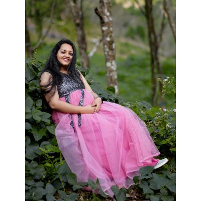 Baby Shower Ruffled Train Gown- Pink