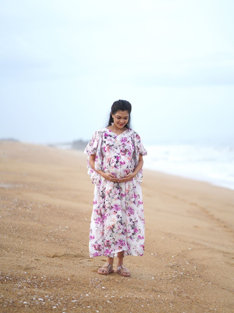 Maternity Party Wear Dress- Offwhite