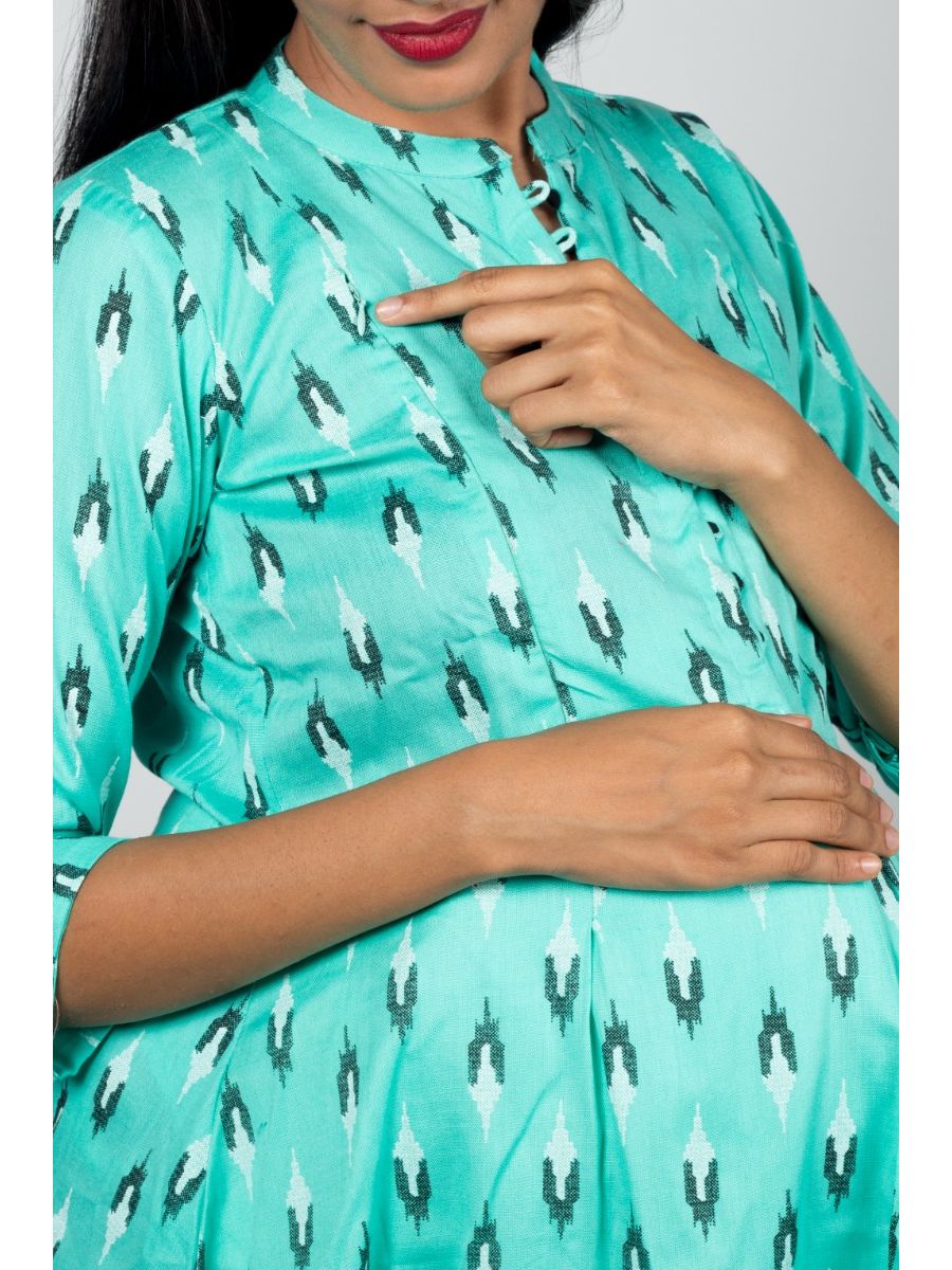 Maternity Kurta Ikat Cotton (Sassy green)