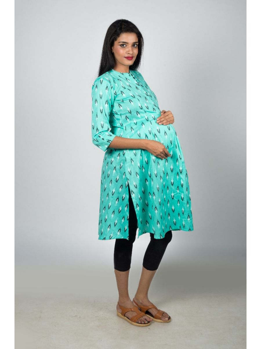 Maternity Kurta Ikat Cotton (Sassy green)